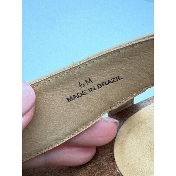 Diane Von Furstenberg Shoes Women 6 Tan Leather Open Toe Slingback Wood Heels - Picture 12 of 12